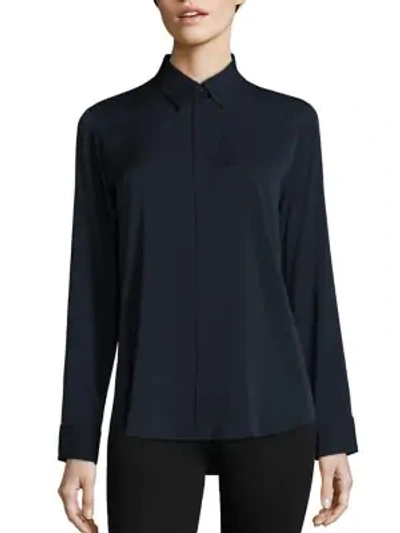 Shop The Row Essentials Petan Stretch Silk Shirt In Navy