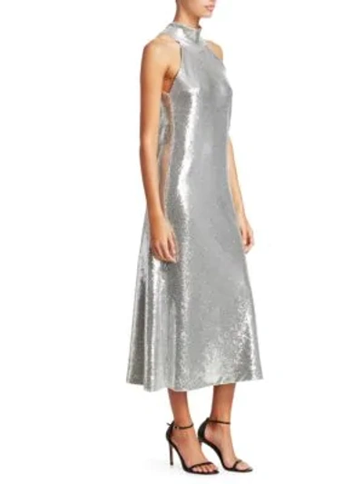 Shop Galvan Daniela Sequin Halter Midi Dress In Silver