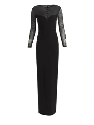 Shop Safiyaa Gianna Crepe Beaded Gown In Black