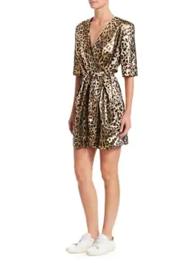 Shop Sara Battaglia Metallic Leopard Mini Wrap Dress In Lurex Leo