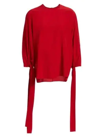 Shop Stella Mccartney Jaden Long Balloon Sleeve Silk Top In Red