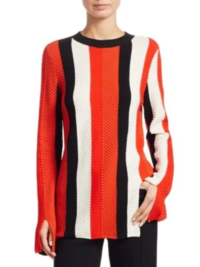 Shop Akris Punto Striped Wool Pullover In Crema Rosso
