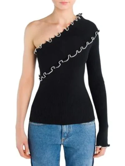 Shop Msgm Knit One-shoulder Top In Black