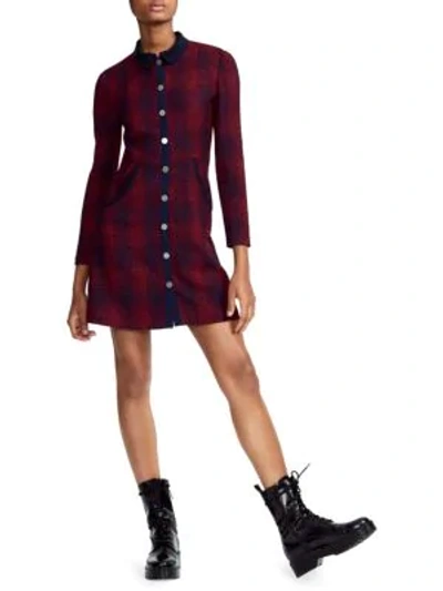 Shop Maje Tweed Shirt Dress In Checked