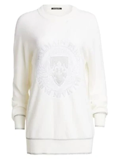 Shop Balmain Ribbed Trim Tie-dye Coin Sweatshirt In White