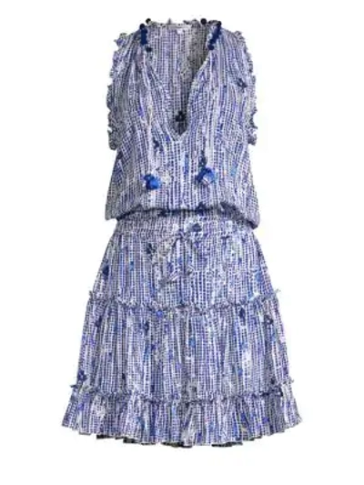 Shop Poupette St Barth Clara Ruffled Print Mini Dress In Blue Fanicful