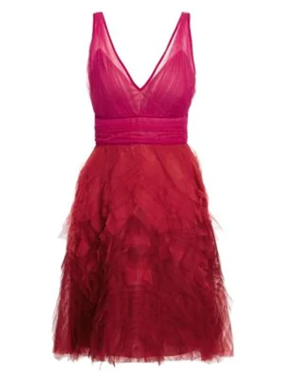 Shop Marchesa Notte Fit-&-flare Tulle Cocktail Dress In Fuchsia
