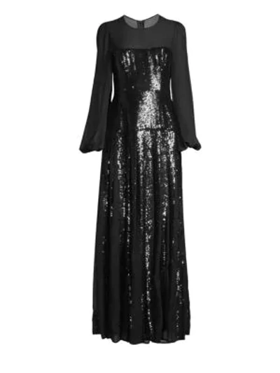 Shop Bcbgmaxazria Chiffon Sleeve Sequin Gown In Black