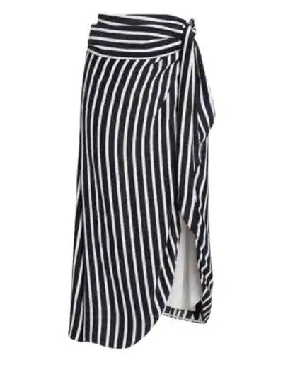 Shop Jonathan Simkhai Multimedia Stripe Wrap Skirt In Midnight White
