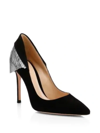 Shop Gianvito Rossi Fringe Suede Point Toe Pumps In Black