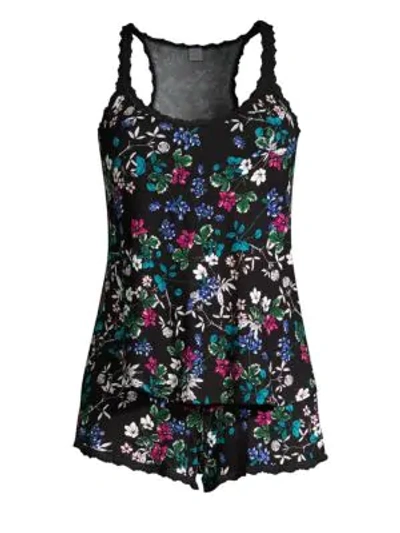 Shop Hanky Panky Violets Two-piece Tank Top & Shorts Sleep Set In Black Multi