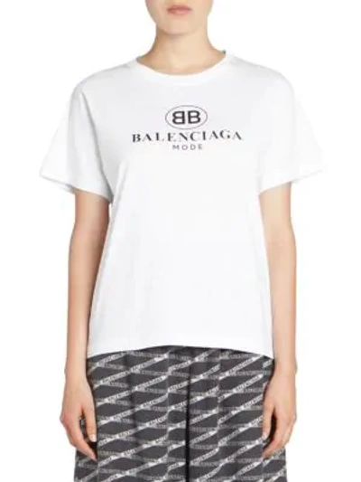 Shop Balenciaga Bb Mode Shrunken Logo Tee In White