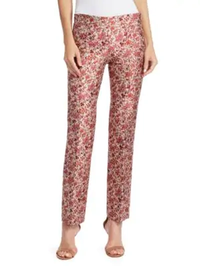 Shop Giambattista Valli Floral Jacquard Slim Straight Pants In Rose