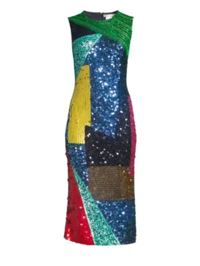 Shop Alice And Olivia Nat Embellished Fitted Dress In Multi