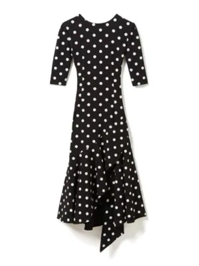 Shop Oscar De La Renta Asymmetric Polka Dot Flounce Dress In Black White