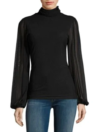 Shop Ganni Dot Mesh Polka Dot Turtleneck Top In Black