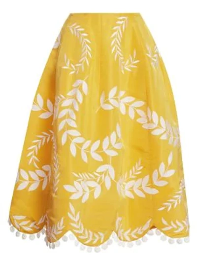 Shop Oscar De La Renta Two-pocket Fern Skirt In Canary White