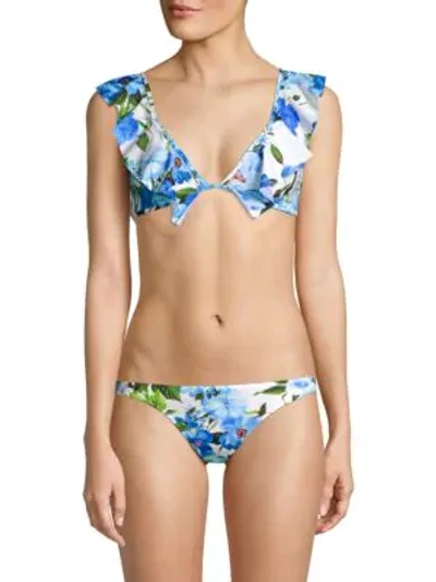 Shop Milly Ruffle Bikini Top In Blue Multicolor