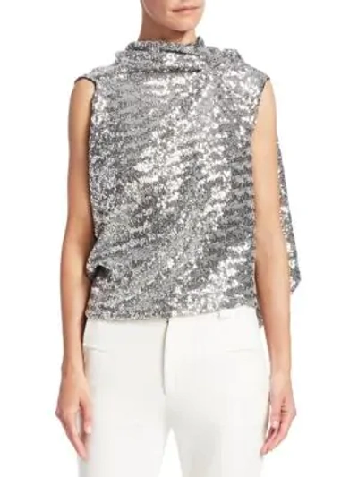 Shop Roland Mouret Eugene Sequined Drape Top In Silver