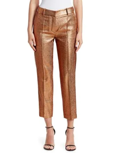 Shop Roberto Cavalli Lurex Cropped Trousers In Gold