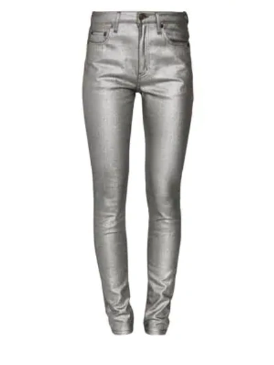Shop Saint Laurent High-rise Metallic Skinny Jeans In Silver