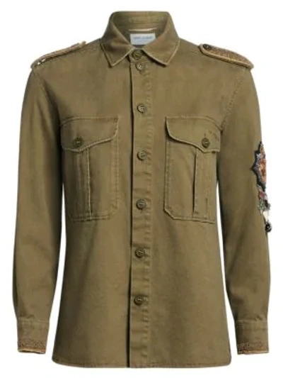 Shop Saint Laurent Cotton-blend Military Shirt Jacket In Olive Green