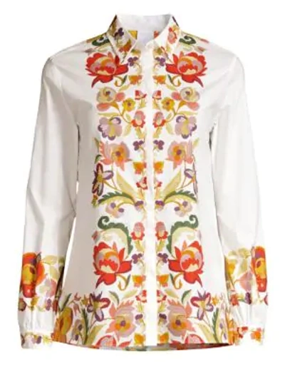 Shop Etro Floral Cotton Shirt In White Multi