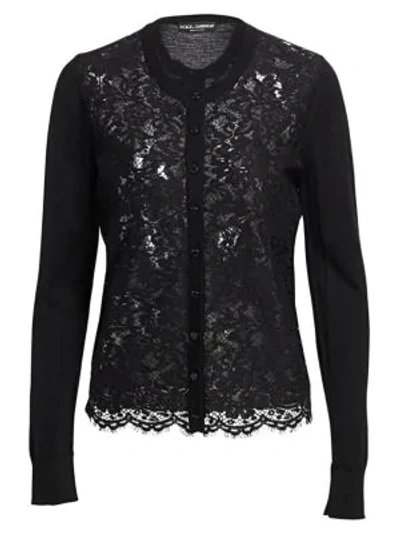 Shop Dolce & Gabbana Lace Front Cardigan In Black