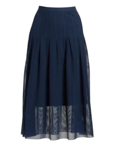 Shop Akris Punto Lace Bell Midi Skirt In Blu Mare