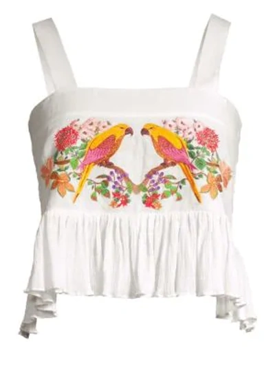 Shop Carolina K Layla Parrot Cotton Crop Top In Parrot Embroidery White