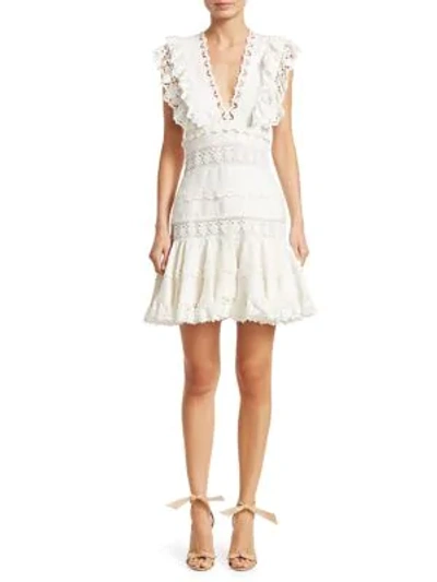Shop Zimmermann Wayfarer Linen Lace Dress In Ivory