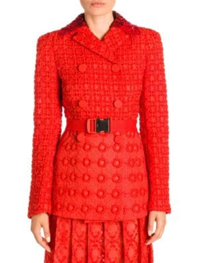 Shop Fendi Organza Sequin Collar Double-breasted Jacket In Bahama Orange