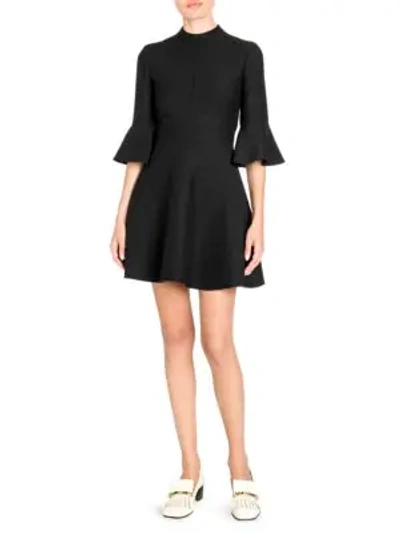 Shop Valentino Flutter Sleeve Wool & Silk Dress In Black