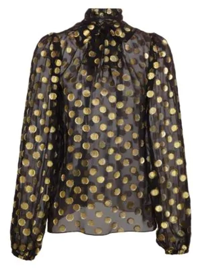 Shop Dolce & Gabbana Chiffon Polka Dot Fil Coupé Tie-neck Blouse In Black Gold