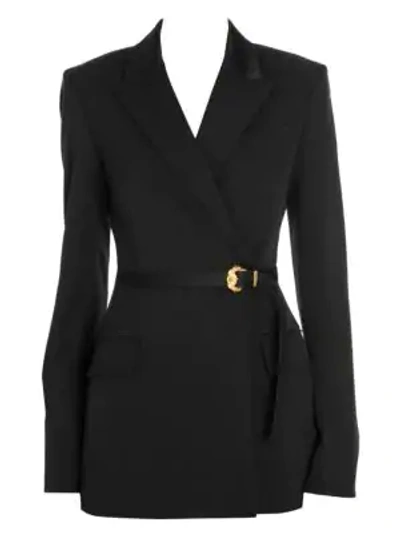Shop Versace Stretch Wool Belted Jacket In Black