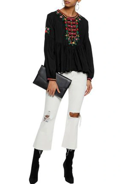 Shop Joie Woman Ghita Embroidered Gathered Voile Blouse Black