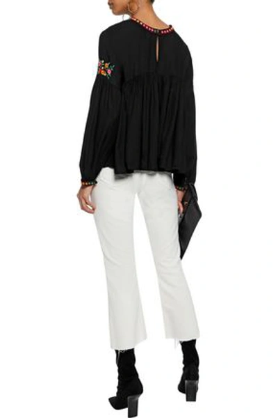 Shop Joie Woman Ghita Embroidered Gathered Voile Blouse Black