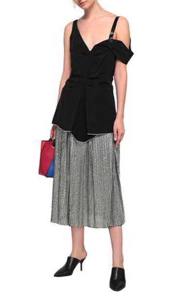 Shop Proenza Schouler Woman Cold-shoulder Shirred Silk Crepe De Chine Top Black
