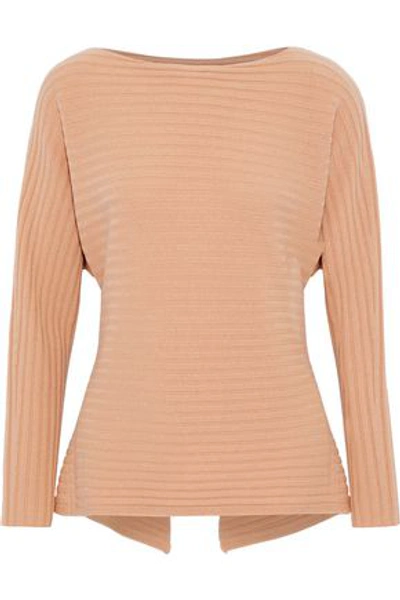 Shop Vince . Woman Tie-back Ribbed Wool And Cashmere-blend Sweater Peach
