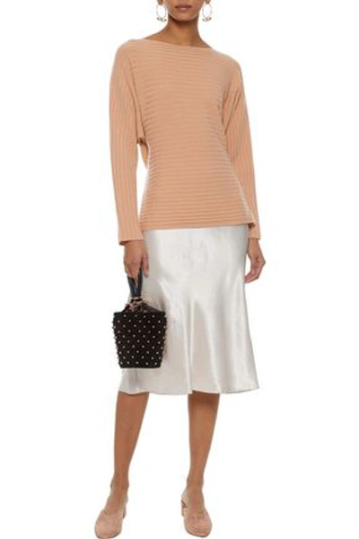 Shop Vince . Woman Tie-back Ribbed Wool And Cashmere-blend Sweater Peach
