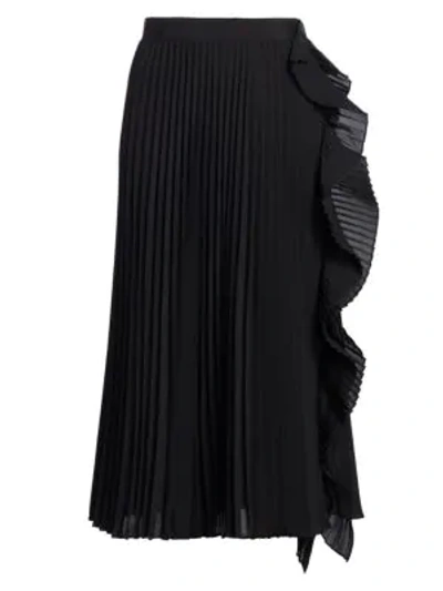 Shop Miu Miu Pleated Ruffle Front Skirt In Black