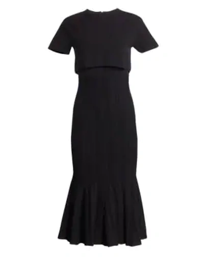 Shop Proenza Schouler Popover Plisse Midi Dress In Black