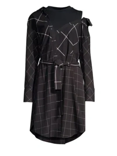 Shop Maje Asymmetric Belted Robe Dress In Checked