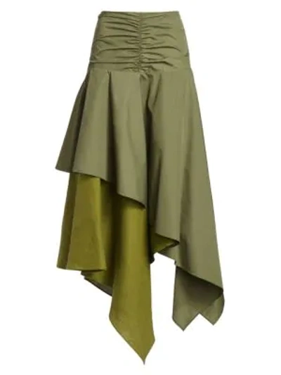 Shop Loewe Asymmetric Skirt In Khaki Green