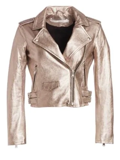 Shop Iro Ashville Cropped Metallic Leather Jacket In Golden Brown