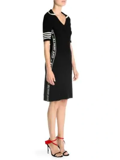 Shop Off-white Tennis Polo Knit Dress In Black White Stripe