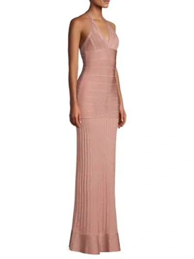 Shop Herve Leger Sleeveless Halter Bandage Gown In Azalialx