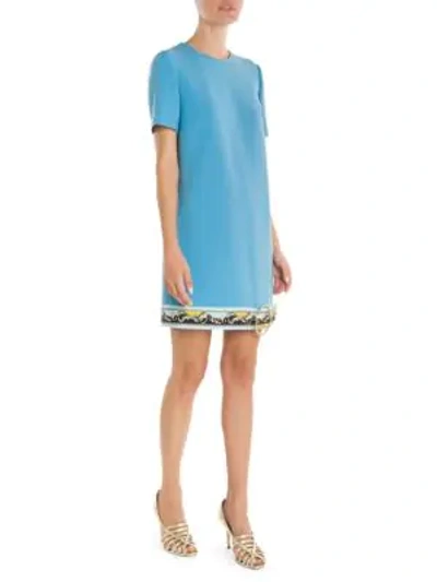 Shop Emilio Pucci Buckle Hem Border Print Shift Dress In Light Blue