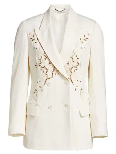 Shop Stella Mccartney Crystal Twill Embroidered Tailoring Jacket In Vanilla