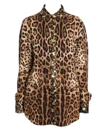 Shop Dolce & Gabbana Sequin Detail Leopard Blouse